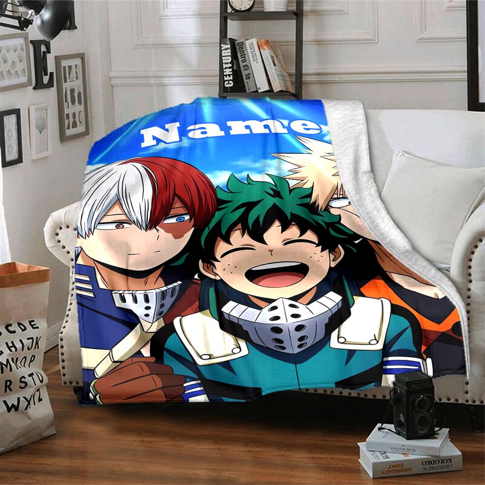 Custom Name My Hero Academia Theme Printed Blanket - Perfect for Couch, Bed, Travel & Outdoor Use | Machine Washable, Cozy & Durable.