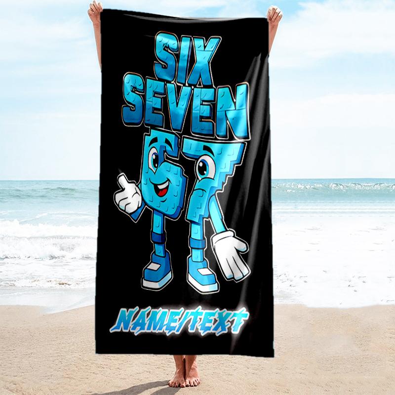 1PC Custom Name "Six Seven Puzzle Fun" Beach Towel Highly Absorbent And Sand-Resistant Towel for Swimming, Pool, Yoga, And Travel Lightweight