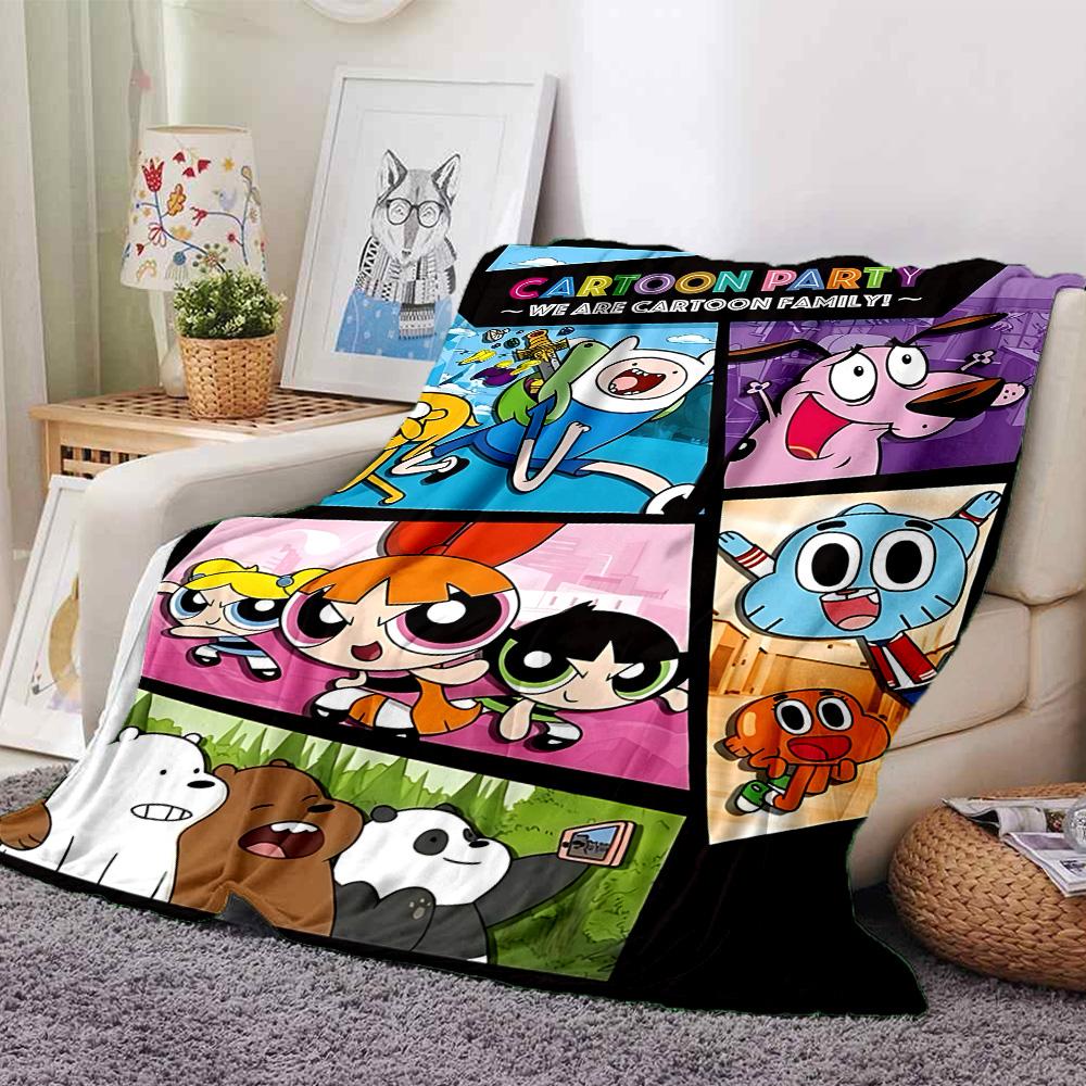 Cartoon Party Compilation Flannel Blanket Super Soft Warm Cozy Blanket For Sofa Bed Office Travel Allseason Home Decor Gift