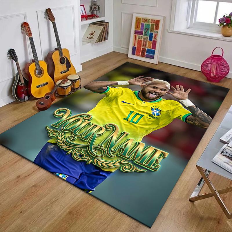 Brazilian football player Design Area Rug Personalized Name- Non-Slip, Soft & Cozy Floor Mat for Living Room, Office - Indoor/Outdoor Carpet
