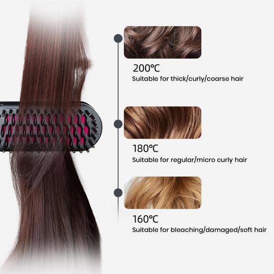 Hair Straightener Brush 3 Temp Adjustable Fast Heating Rechargeable Cordless Negative Ions Hot Brush Electric Fluffy Curly Hair Styling Detangling
