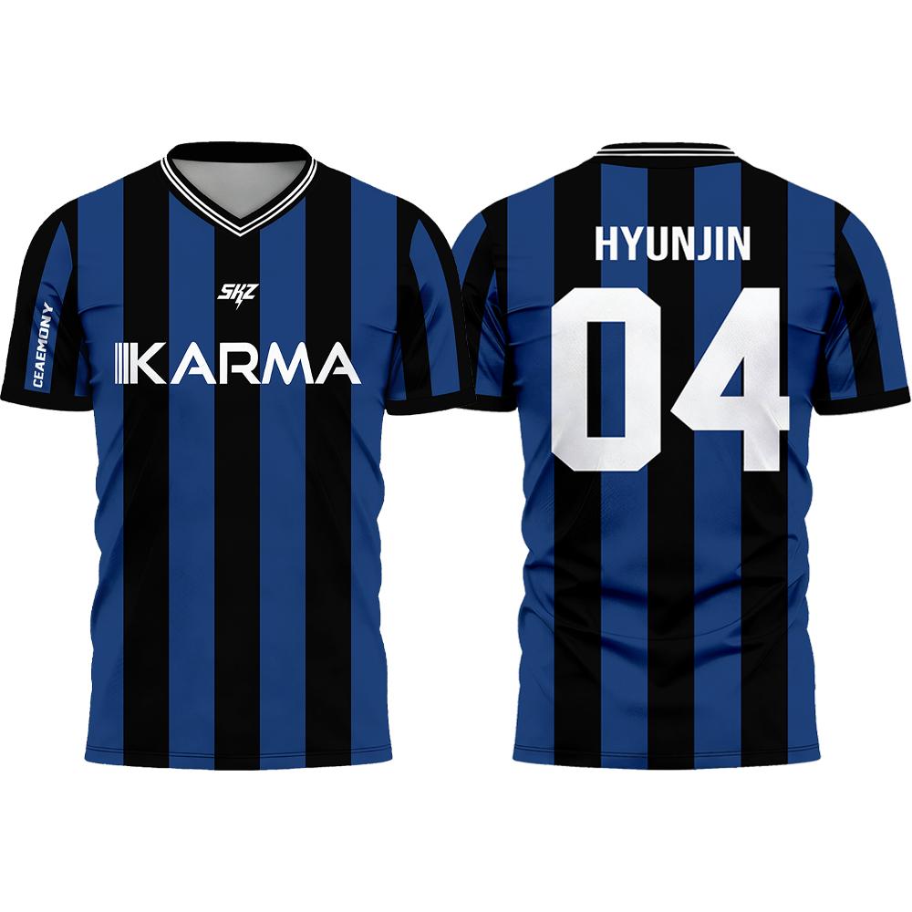 Karma SKZ Hyunjin 04 Soccer Jersey 3D Quick Dry T-Shirt For Men Women Sports Fan Tee Summer, outdoor sports, training clothes