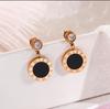 Черные серьги-пусеты с круглыми стразами, титановая сталь с покрытием из розового золота, простые женские украшения в корейском стиле
