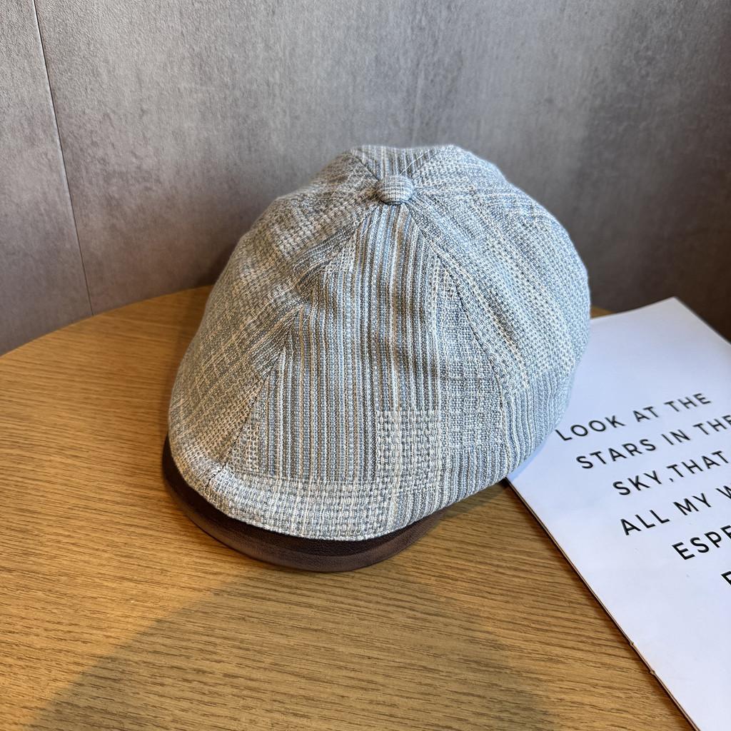 Spliced Design Minimally Striped Women Denim Casual Beret For Autumn And Winter