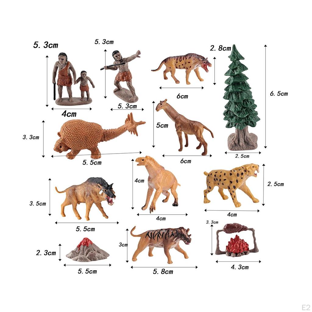 12 Pieces Mini Prehistoric Animal Model Ancient Figurines Primitive Men Toy