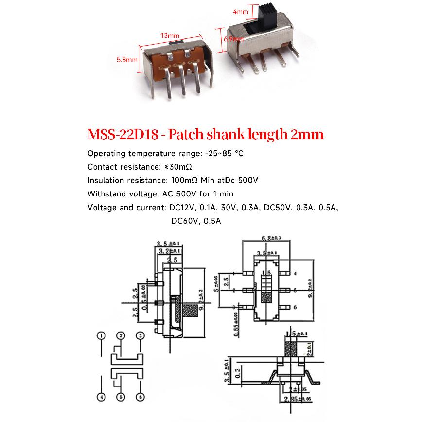 5 шт. Мини SPDT ползунковый переключатель ручка 3/5 мм MSS-22D18 SS-12D00 SK-22D07 MSK-12C02 SS-12F44 MSK23D19 - Электронные компоненты Переключатели4
