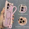Ins 3D Мультяшный Чехол для Телефона с Магнитным Кольцом в Виде Кошачьих Ушек и Хвостика и Шнурком для iPhone 16 15 14 13 12 11 Pro Max + Plus Задняя Крышка