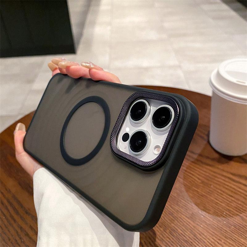 Matte Desert Titanium Gold Magnetic Charging Phone Case for iPhone 16 15 14 13 12 11 Pro Max Magsafe Metal Lens Frame Hard Cover