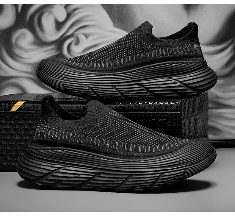 2024 Мужская европейская весенняя повседневная спортивная обувь - дышащие кроссовки без застежек на толстой подошве