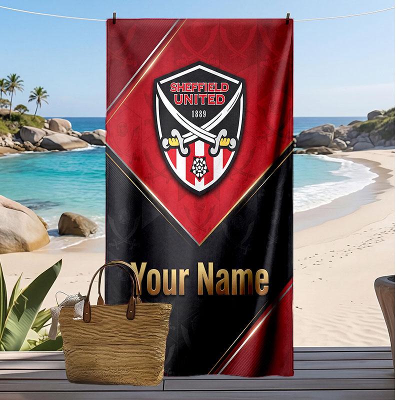 Sheffield United FC Personalized Printed Beach Towel Soccer Logo Support Custom Name Text Absorbent Towel For Sport Travel Special Gift