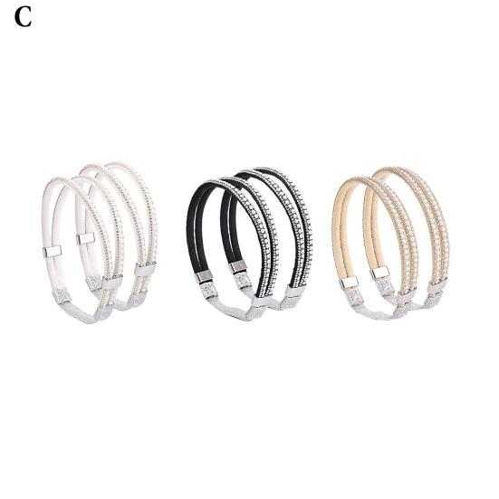 3 Pairs Fixed Shoelaces Reusable Faux Leather Sparkling Rhinestone Elastic Laces High