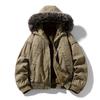 Cotton Jacket with Oversized Fur Collar, Men's Cotton Jacket with Thick Velvet and Warm Down, Men's Outerwear, Men's Big Fur Collar