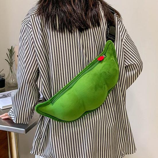Сумка через плечо в форме зеленой сои, плюшевая сумка на молнии, нагрудная сумка с регулируемым ремнем для походов и активного отдыха на свежем воздухе