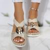 Metal Decoration Women's Wedges Sandals 2024 Summer Snake Print Platform Gladiator Shoes Woman Comfort Casual Med Heels Sandals