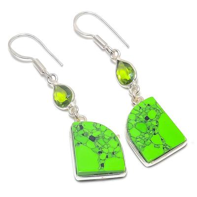 Серьги из серебра 925 пробы с натуральным зеленым бирюзовым камнем и перидотом 2,01 дюйма p5T45