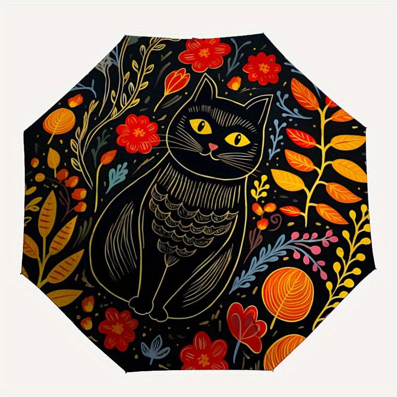 1pc Cat Flowers Automatic Open/Close Umbrella, Portable Folding Umbrella for Travel,suitable as a gift for various festivals