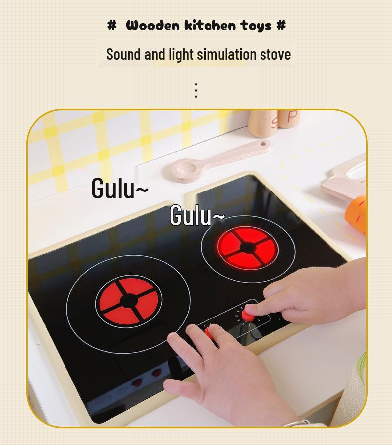 Children's Wooden Kitchen Toy Set with Lights, Sounds, and Water Outlet for Role-Play Cooking