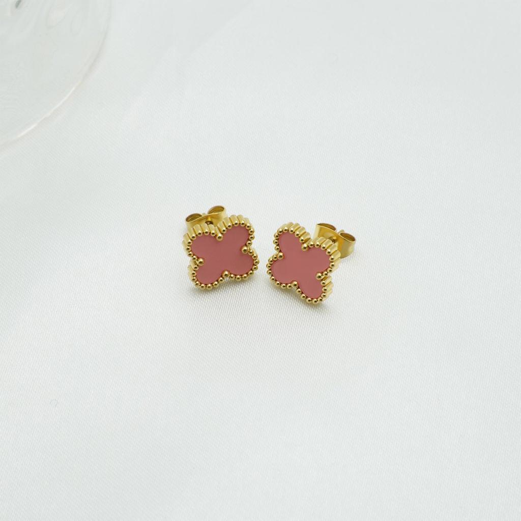 18K Natural Mother-of-Pearl Four-Leaf Clover Earrings - Korean Style, Simple Fashion, High-End Design