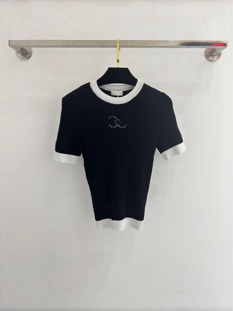 Минималистичный осенний трикотажный топ CH с логотипом Double C и ажурным жаккардом