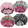 Leopard Print Silky Shower Caps 4pcs- Waterproof Elastic Hair Cover for Women and Men, Reusable Bathing Caps for Daily Care