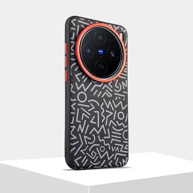 Luxury Graffiti Painted Leather Case for Xiaomi Redmi K80 Pro K80 Metal Button+Hardware Camera Len Large Hole Mobile Phone Cover