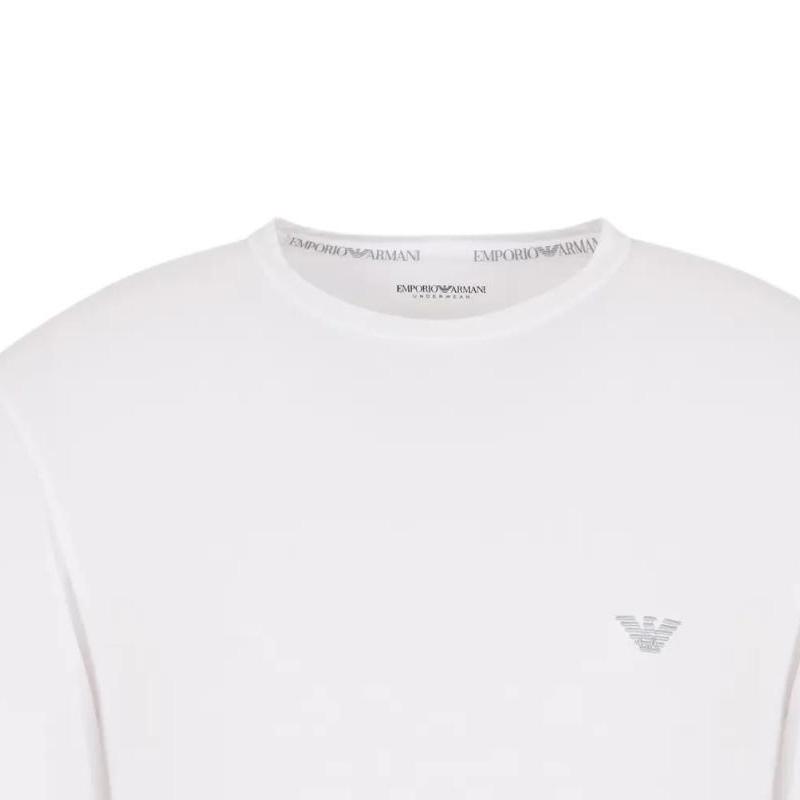 Emporio Armani Ss24 Однотонная футболка с вышитым логотипом-буквой, круглым вырезом, повседневная, с длинным рукавом, мужские топы, Белый 111984-4F511-00010