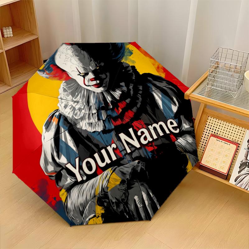 Custom Text Automatic 8 Bone Umbrella, Portable Sun Rain Protection UmbrellaIT Pennywise
