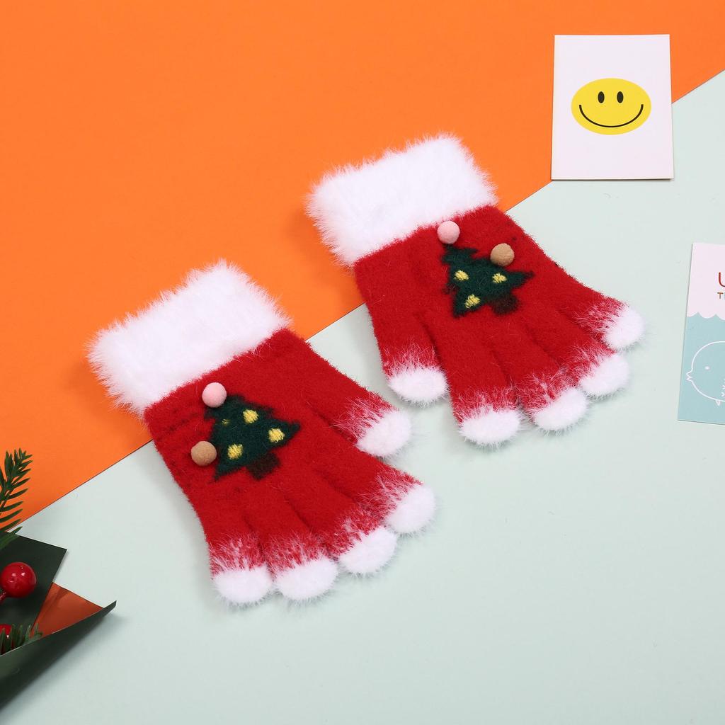 Теплые красные вязаные варежки для девочек, милый и уютный рождественский подарок, возраст 4-8 лет