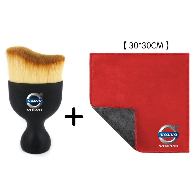 Car Interior Cleaning Soft Brush With Car Wash Towel Microfiber Cleaning Rag Cloth For Volvo XC90 XC60 C30 T6 S60 C70 XC40 V40 SA2