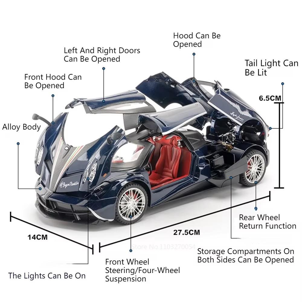 1:18 918 Spyder Martini Pagani Huayra Литая модель из сплава Игрушки Автомобиль Открывающиеся двери Со звуком и светом Миниатюрный автомобиль Подарок для взрослого мальчика