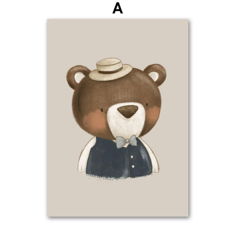 Милый Кролик Лиса Медведь Олень Имя на заказ Настенное искусство для детской комнаты Холст Живопись Скандинавские Постеры и Принты Картинки Декор для детской комнаты