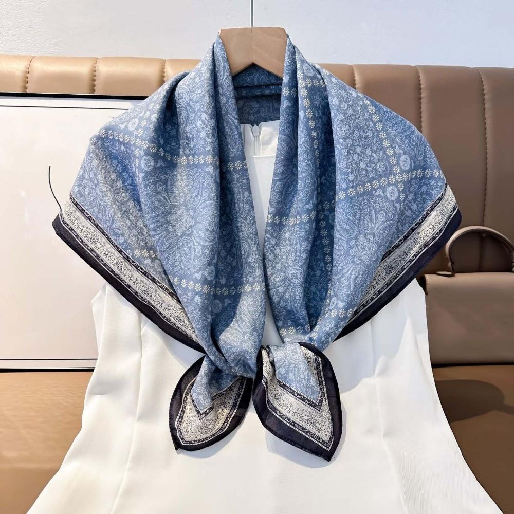 Lightweight Double-sided Printed Silk Scarf Breathable Retro Patterned Square Shawl Spring