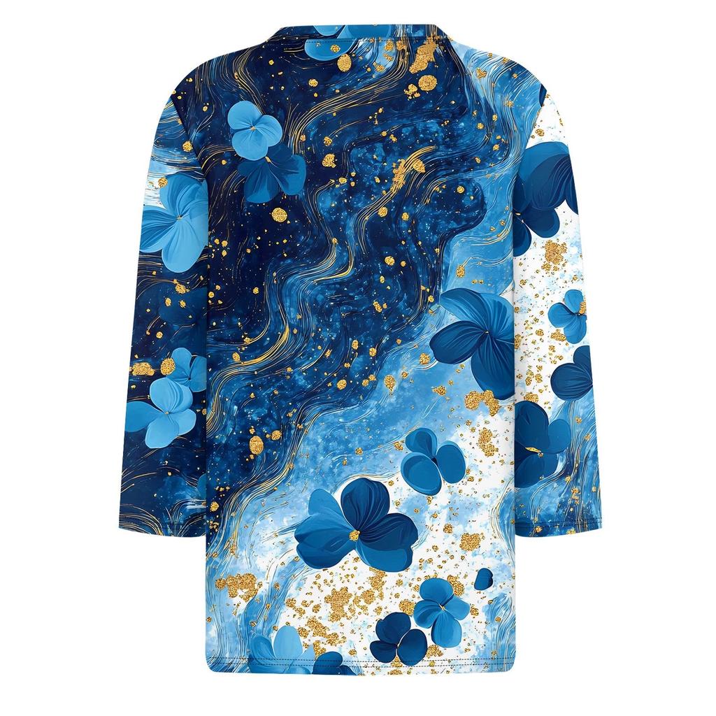 Женская футболка с принтом, рукав 3/4, повседневная, модная, на выходные, базовая, с круглым вырезом, стандартный топ