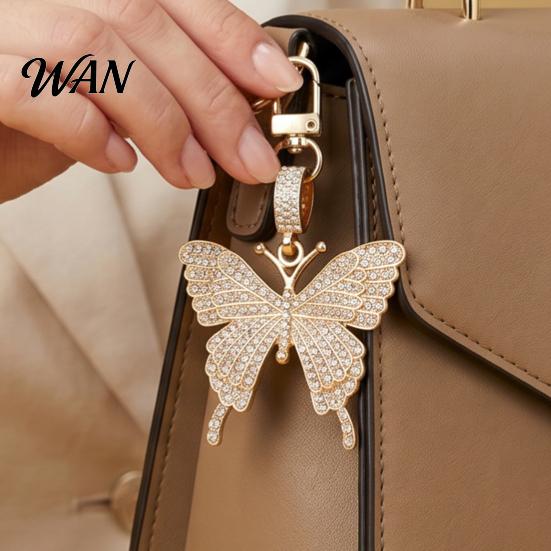 Sweet Girl Keychain Accessory Pendant Sparkling Rhinestones Butterfly Shape Zinc Alloy Rhinestone Charm with Lobster Clasp Backpack Durable