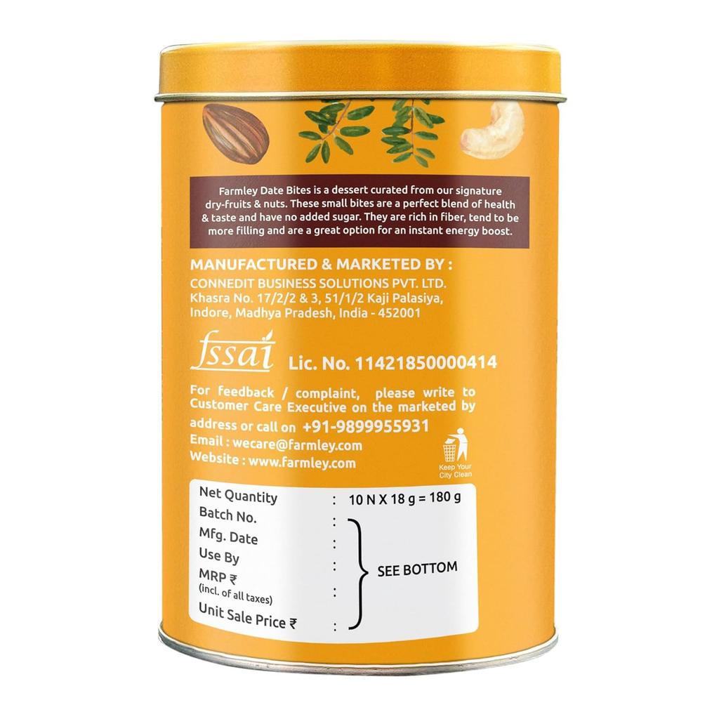 Финиковые батончики без сахара (180 г), Date Bites No Added Sugar, Farmley