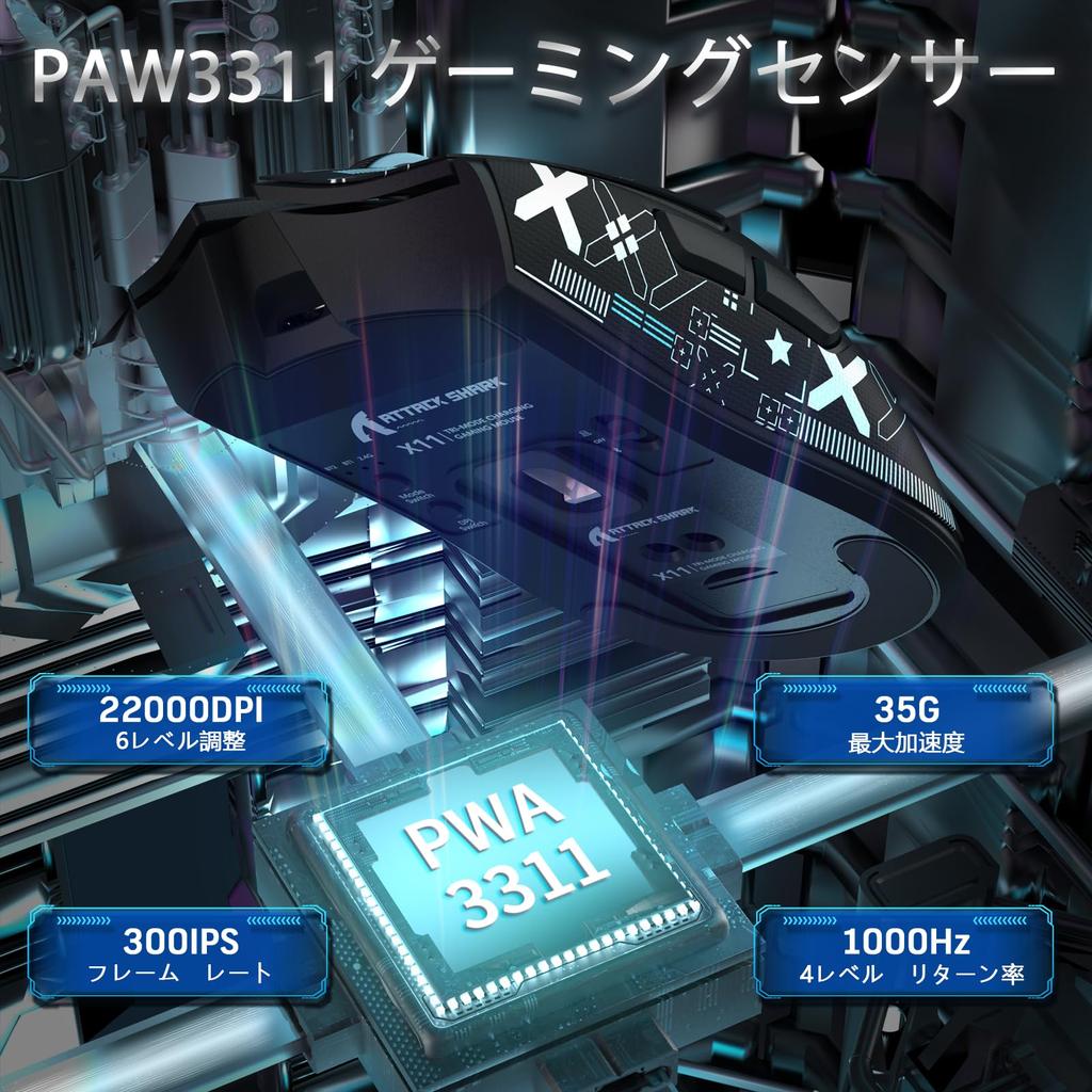 Сверхлегкая игровая мышь MAMBASNAKE x ATTACK SHARK X11, 60 г, RGB, магнитная зарядная док-станция, 3 режима подключения: 2,4 ГГцBluetoothType-C, Двойной