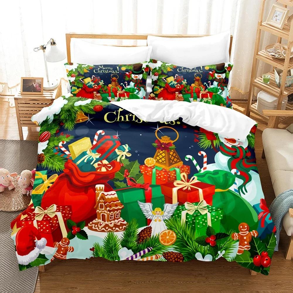 Постельное белье с принтом Санта-Клауса, мультяшный пододеяльник, наволочка 2/3 шт., украшение для спальни взрослых и детей, роскошные подарки