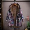 Women's Fleece Jacket Fall Winter Ethnic Printed Hooded Jacket Warm Long Sleeve Outwear