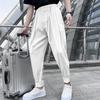 Men Fashion Drawstring Solid Color Casual Pleated Trousers