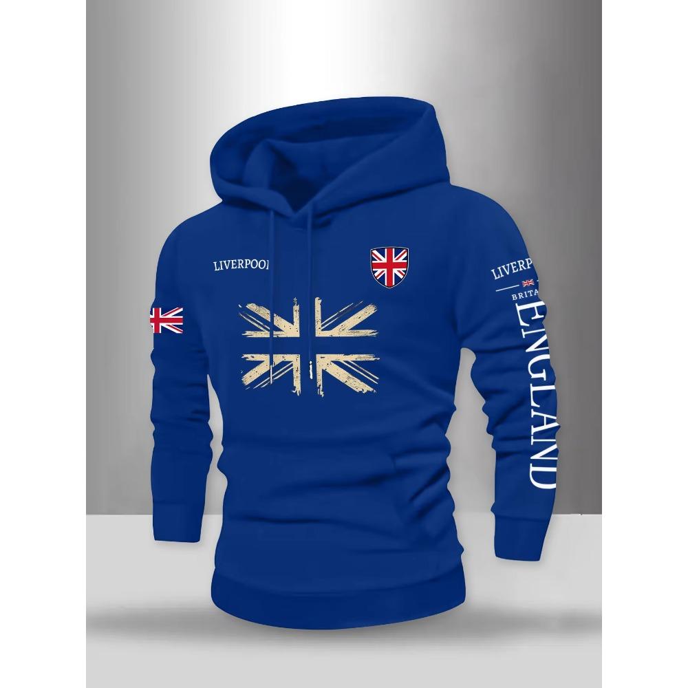 Мужская осенне-зимняя толстовка с капюшоном Принт Union Jack Liverpool Пуловер Пуловер Толстовка с принтом Толстовки Мода Оверсайз Унисекс Уличная одежда Модная