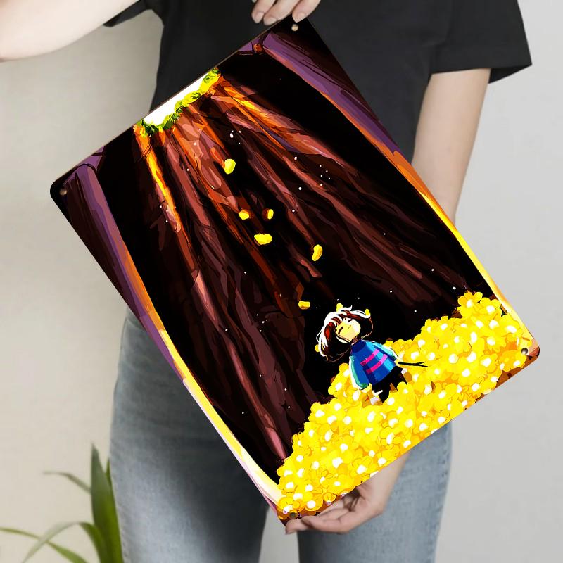 Cartoon Game Character Waterfall Gold Scene Metal Iron Painting Home Wall Decor Creative Gift