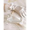 Elegant White Satin Bow Lace Wedding Gloves - Short Bridal Accessories
