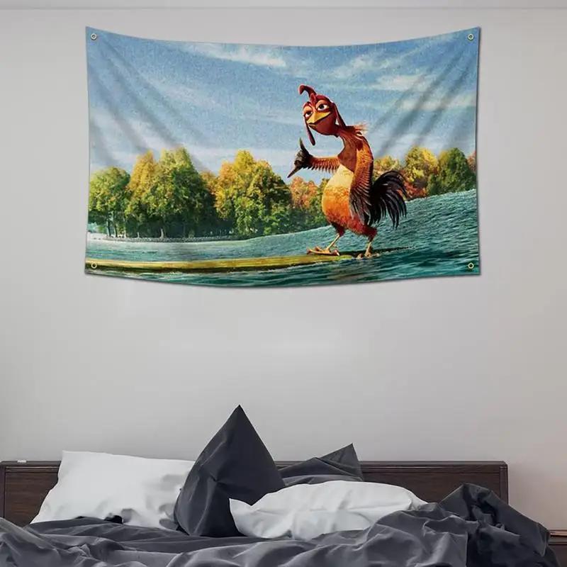 Funny Rooster Cartoon Tapestry Colorful Autumn Landscape Design Perfect for Kids Room Decor Large Wall Hanging Artwork