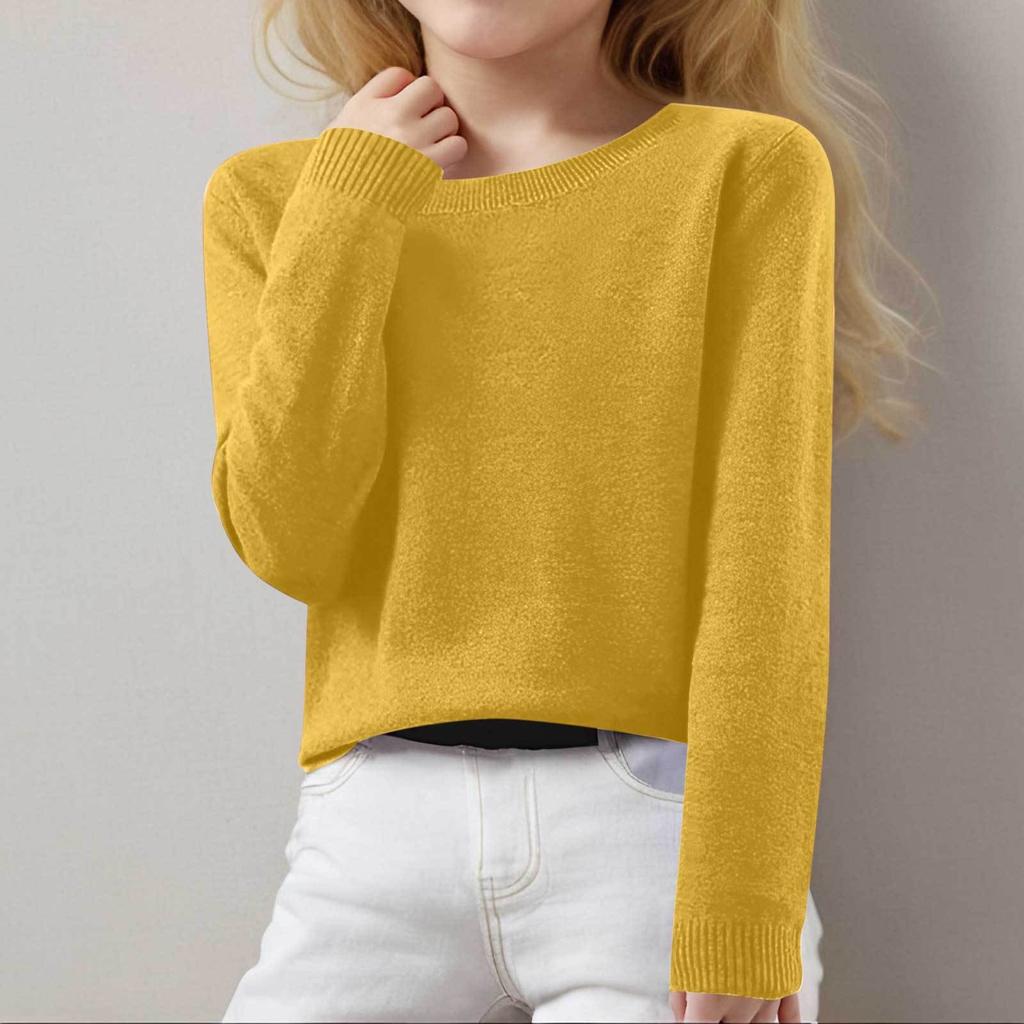 Girls Long Sleeve Round Neck Knit Pullover Jumper Tops Spring Base Layer Top Thermal Undershirt Youth Underwear 8-16Years