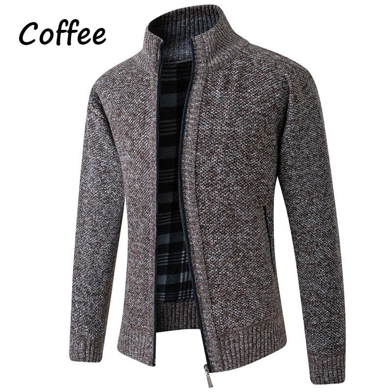 Мужские повседневные вязаные свитера-кардиганы Slim Fit Fleece Full Zip Толстый вязаный кардиган Зимняя верхняя одежда