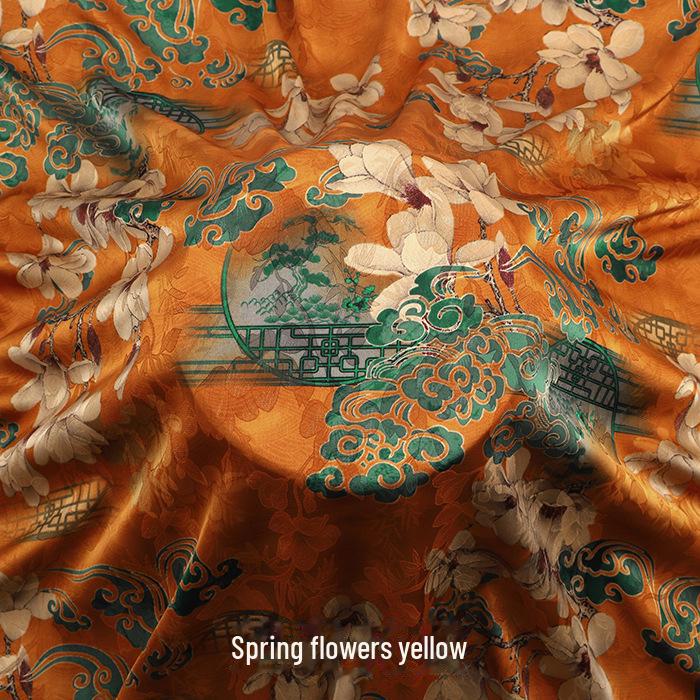 Luxurious Printed Imitation Silk Xiangyun Yarn Cheongsam Dress Fabric, Soft Chinese Tang Suit Fabric