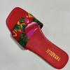 Summer New Flat Sandals Women's Square Head Open Toe Print Soft Sole Non-slip Wear-resistant Comfortable Slippers