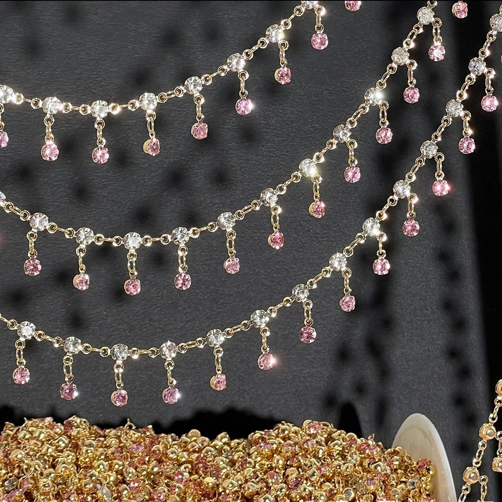0.5M 1M Shiny Colorful Crystal Charm Taseel Beads Copper Chain DIY Necklace Bracelet Beaded Chains Women Jewelry Making Supplies