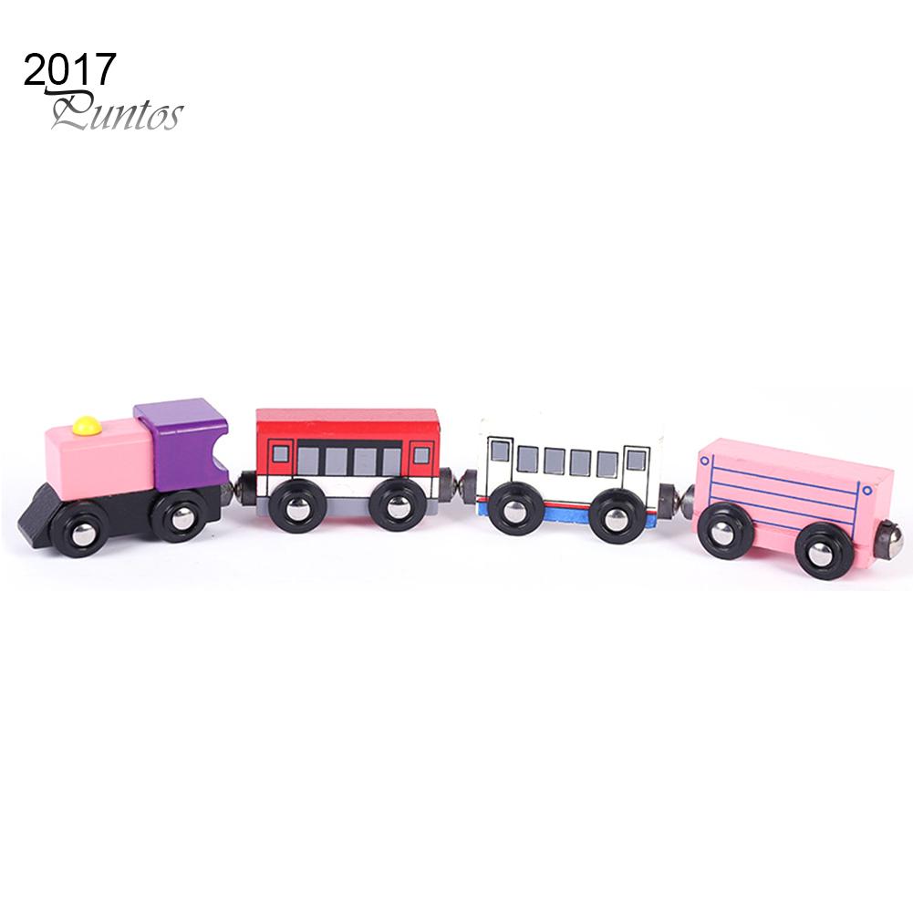 Деревянные детские игрушки Puntos, 4 шт., магнитная миниатюрная модель вагона поезда, развивающая игрушка в подарок