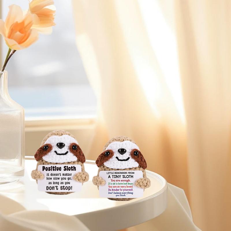 1PC Crochet Holiday Gift with Card Emotional Support Sloth Doll Handmade Knitted Figurine Desk Decor Finished Ornament